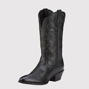 Ariat Heritage R Toe Mens Western Boots Black Leather Deertan Cowboy US 10.5 D